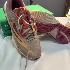 Nike GIANNIS Cream and Red Sneakers with Yellow Accents NIB